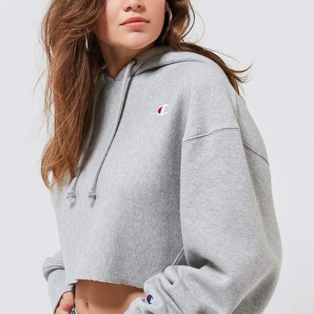 Grey Cropped Champion Hoodie!!